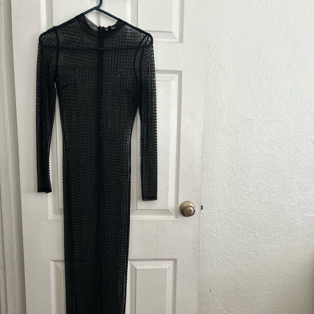 FashionNova Black Long Sleeve See Through Dress
